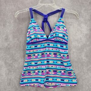 Hula Honey Purple Print Crisscross Padded Swimwear Tankini Tank Top Medium M